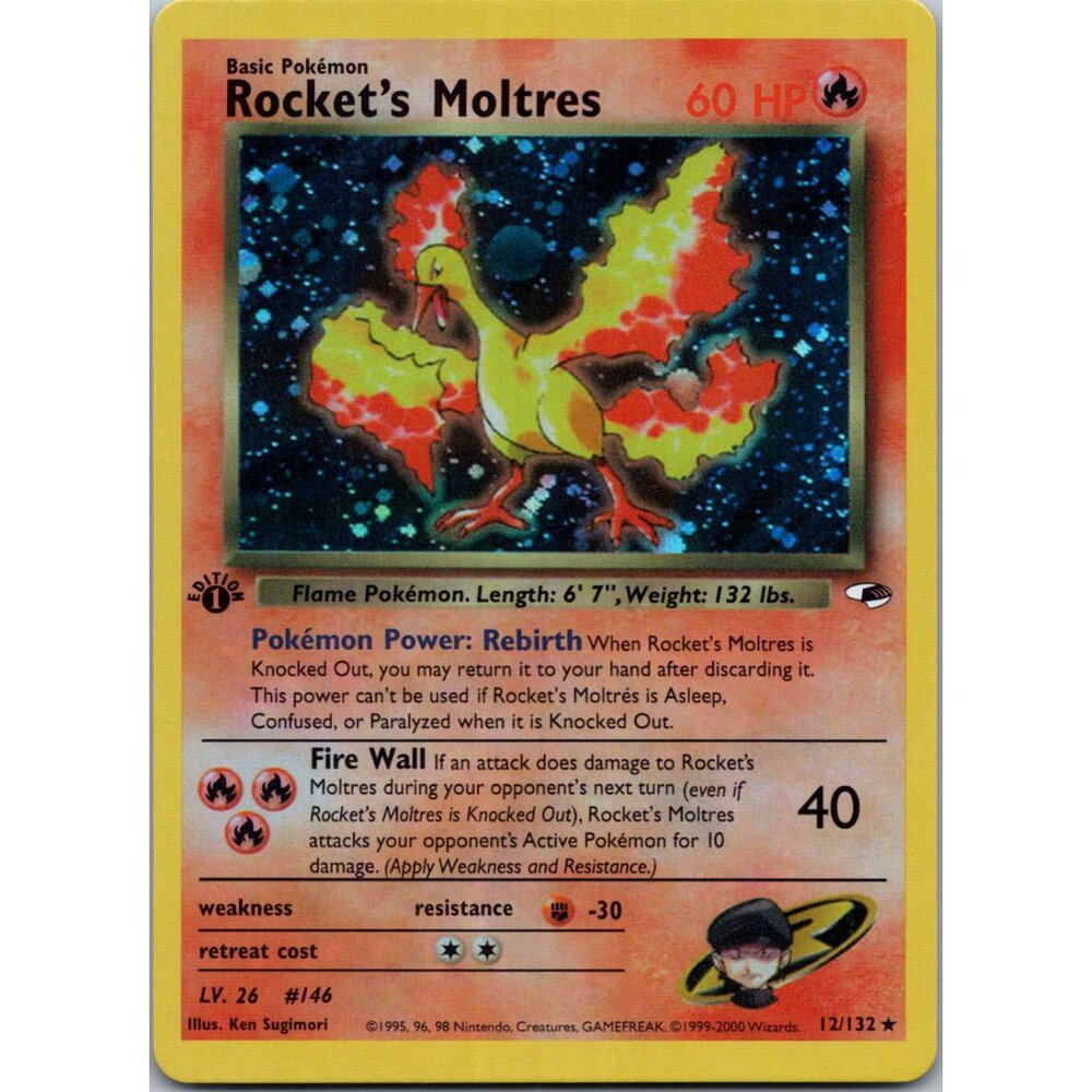 Rocket's Moltres Gym Heroes 1st Edition "Reprinted"
